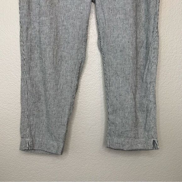 Susina Linen Blend Black White Striped Drawstring Waist Pants - Picture 4 of 11